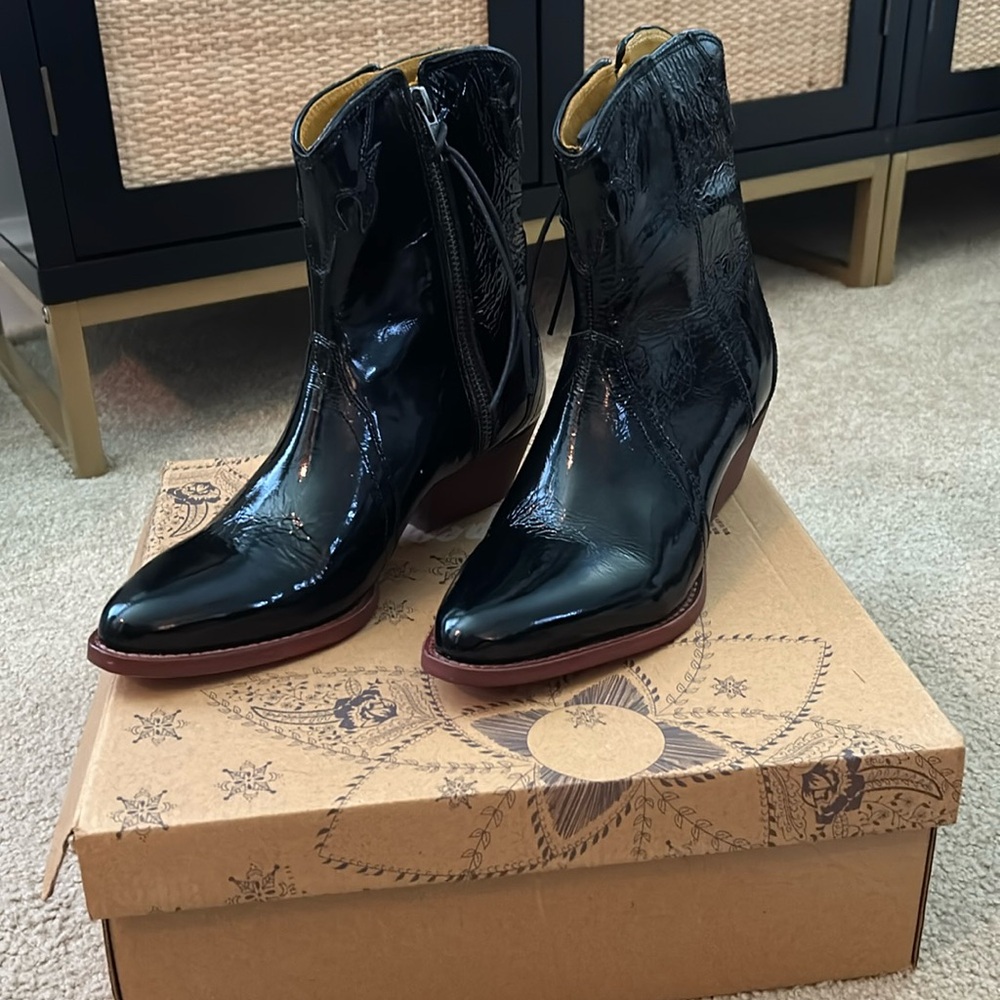 Western patent leather bootie